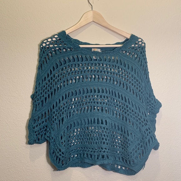 Dark Teal Knitted Crop Top - Picture 1 of 5